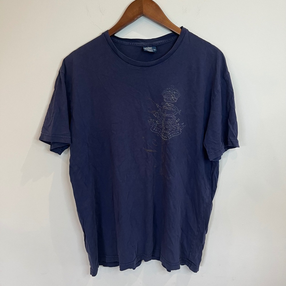 Polo Ralph Lauren Mens Navy Graphic Crest Logo T-Shirt Large Short Sleeve - B014